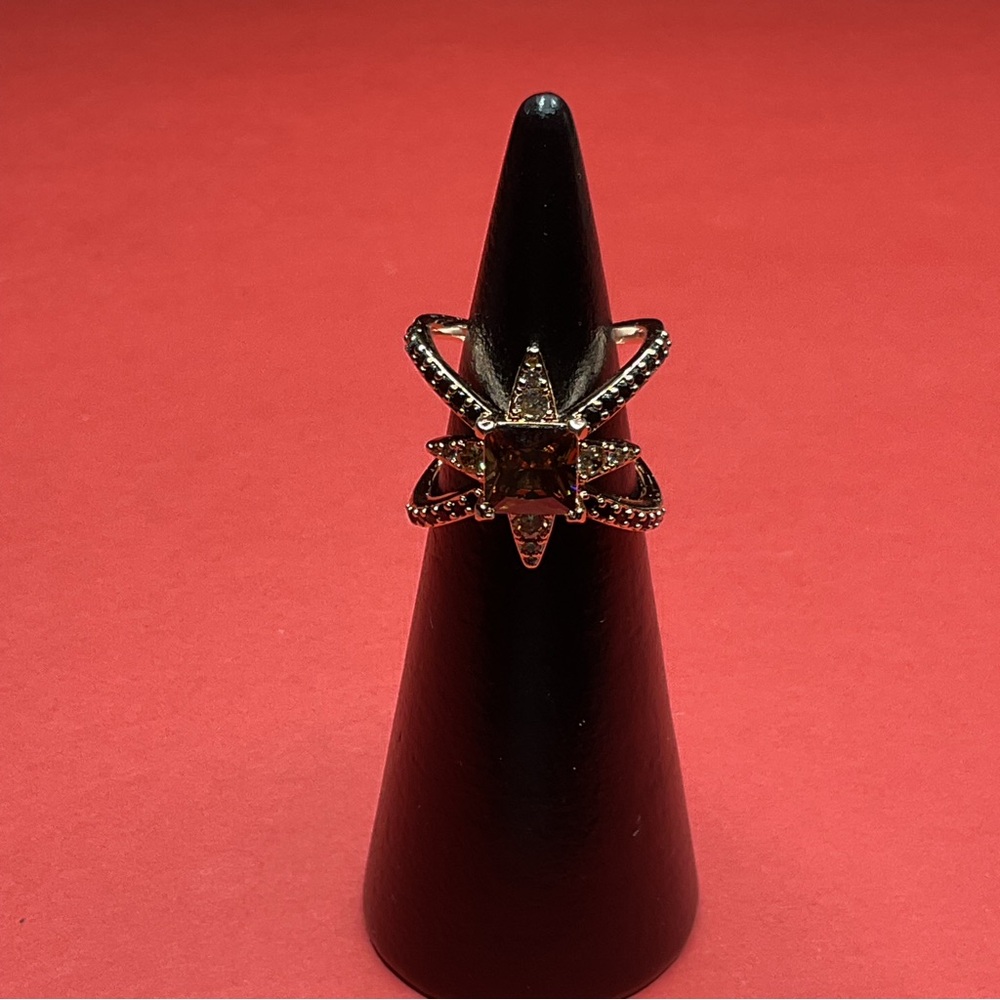 Gold-Tone Starburst Ring with Brown Center Stone - Women Jewelry